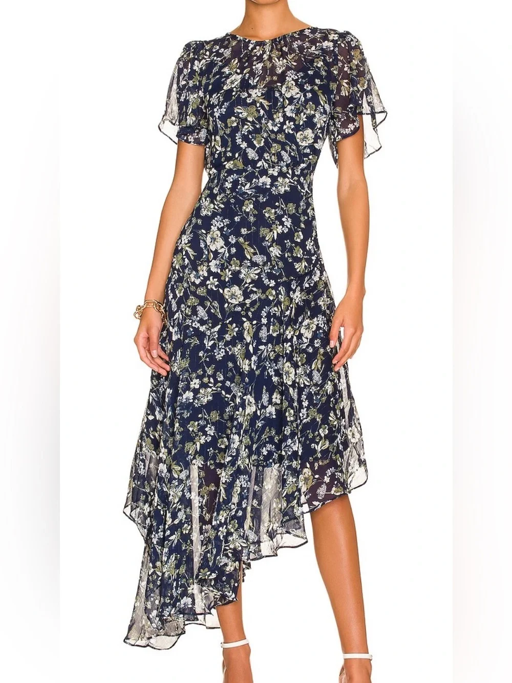 NWT ASTR the Label Flutter Sleeve Maxi Dress Blue Green Floral Size L - Picture 1 of 12